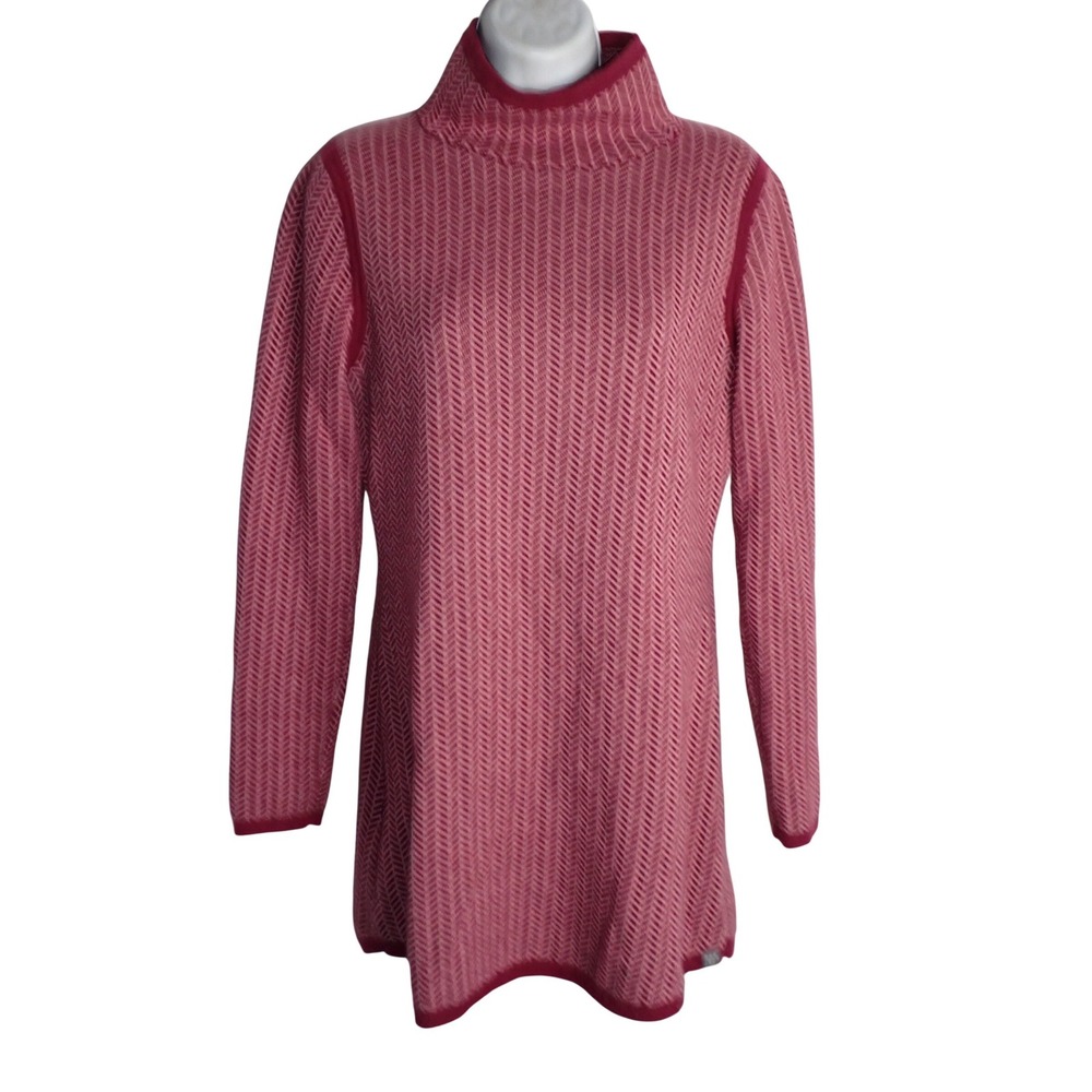 Title Nine Women's Mock Neck Chevron Knit Sweater  Tunic Pink Small